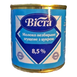 Молоко незбиране згущене з цукром (ДСТУ) 8.5% "Віста" (з/б 370 г)